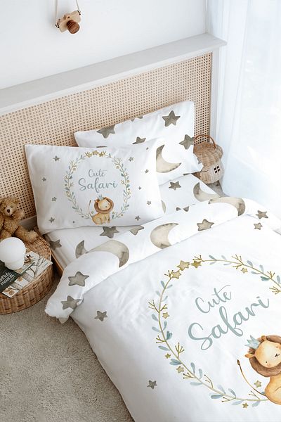 Tuğba Kuğu Single Duvet Cover Set (160X220) - for Baby Series - Lion Circle
