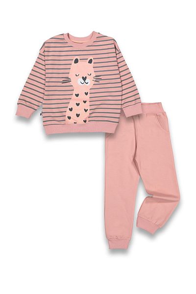 Lmn Silvery Cat Printed Girl's Suit