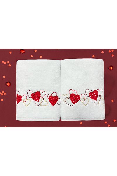 Lucy and Home Σετ πετσετών 100% βαμβακερό Microcotton Καρδιά Κεντημένο 2 τεμαχίων 60x110cm