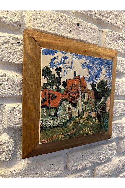 woodhomeworks Панел за картина от естествен камък и мрамор с плътна рамка 26x26 см, пейзаж