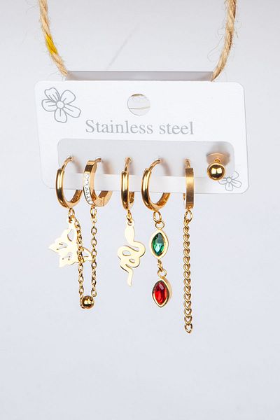 Lila Rosa Multiple Steel Earrings with Snake Butterfly Figure