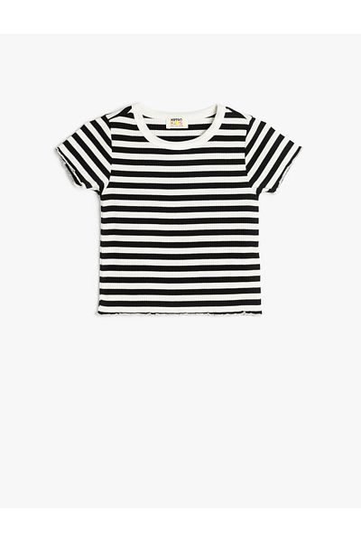 Koton Tricou crop cu mânecă scurtă, cu decolteu, în dungi, sezon nou