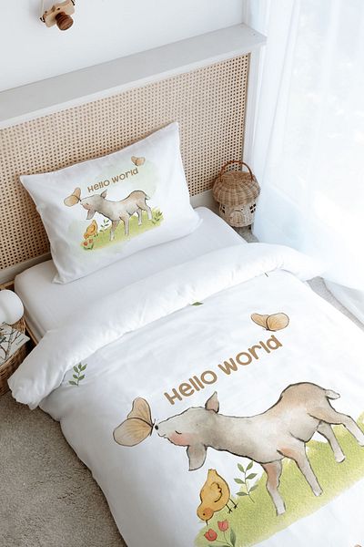 Tuğba Kuğu Single Pure Baby Duvet Cover Set - Playing Lamb with Butterfly Pattern