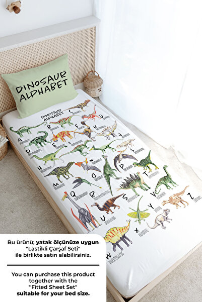 Tuğba Kuğu Tek Kişilik Nevresim Takımı (160x220) - Iconic Serisi - Dinozor Alfabesi