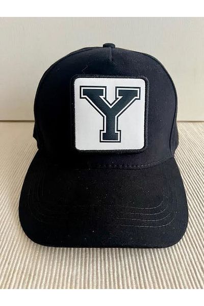 CosmoOutlet Men's 100% Cotton Black Hat with Letter Y Back Adjustable Changeable Sticker