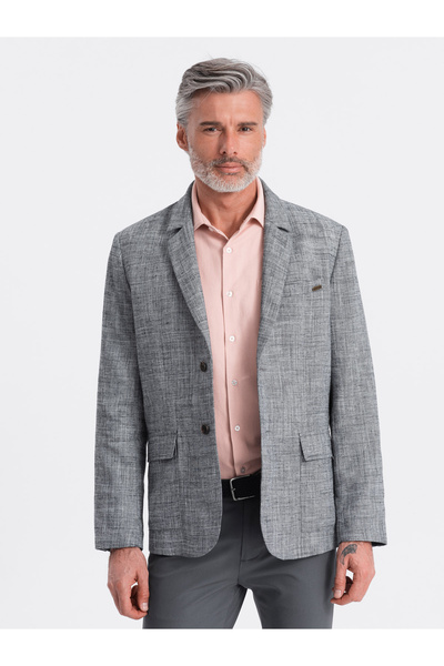 OMBRE Pánská bunda REGULAR střihu s plátnem - grafitová V5 OM-BLZB-0128 S