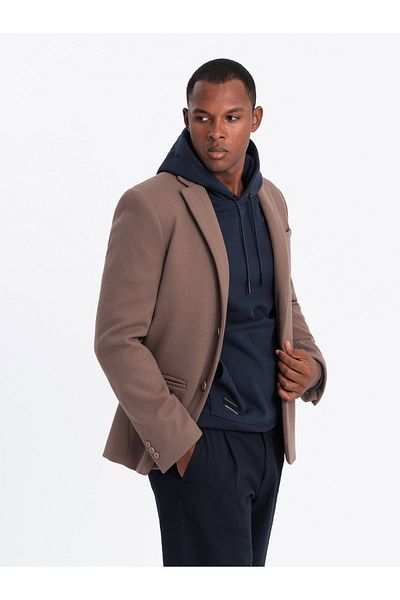 OMBRE Lässiger Herrenblazer mit dekorativen Knöpfen an den Manschetten - hellbraun V2 OM-BLZB-0118 M