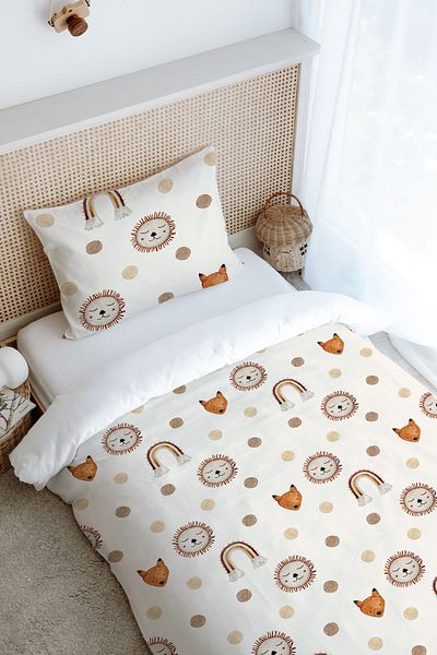 Tuğba Kuğu Single Duvet Cover Set (160X220) - Iconic Series - Vintage Lion and Rainbow