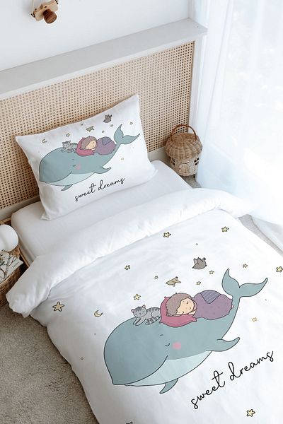 Tuğba Kuğu Pure Baby Series Single Duvet Cover Set - Whale and Child (160X220)