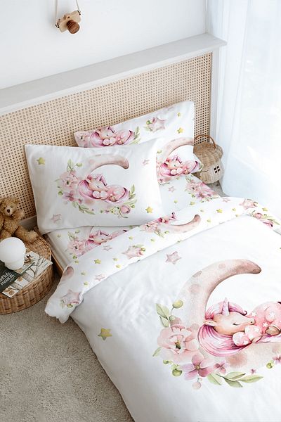 Tuğba Kuğu Unicorn Patterned Single Duvet Cover Set - Sleeper on the Moon (160X220)