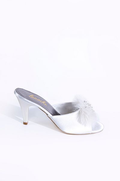 Lunoche Nightwear Ecru Feather Stone Women's Dowry Slippers Stylish Daily House Slippers Ornate Dowry Birth Guest Bridal Slippers