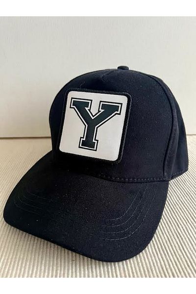 CosmoOutlet Men's 100% Cotton Black Hat with Letter Y Back Adjustable Changeable Sticker