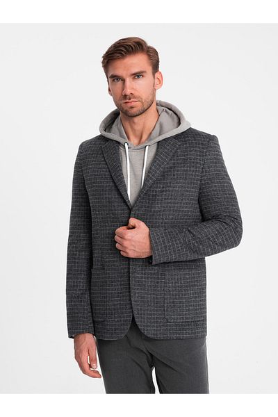OMBRE Herren Karo Blazer mit Wolle - Graphit V2 OM-BLZB-0117 XL