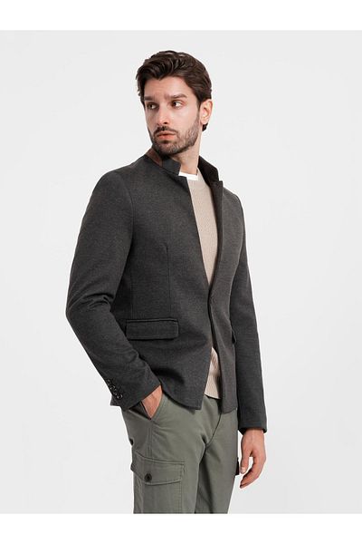 OMBRE Herren Melange Viskosejacke mit Stehkragen - schwarz melange V5 OM-BLZB-0131 XL