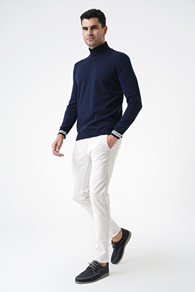 CHUBA Чоловічий темно-синій светр з рибальським коміром з тонкого трикотажу 20w154