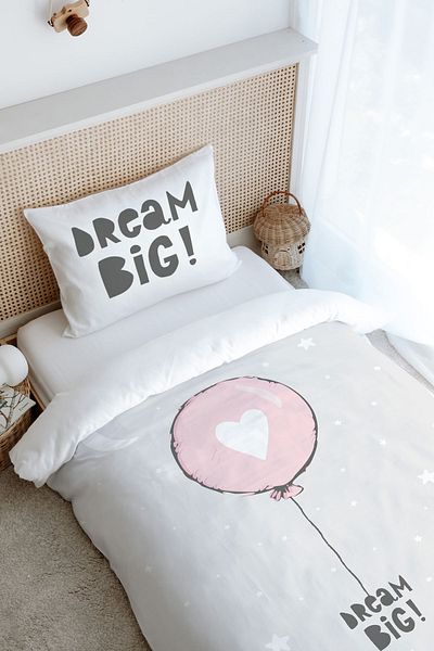 Tuğba Kuğu Pure Baby Series - Single Pink Heart Balloon Duvet Cover Set (160X220)