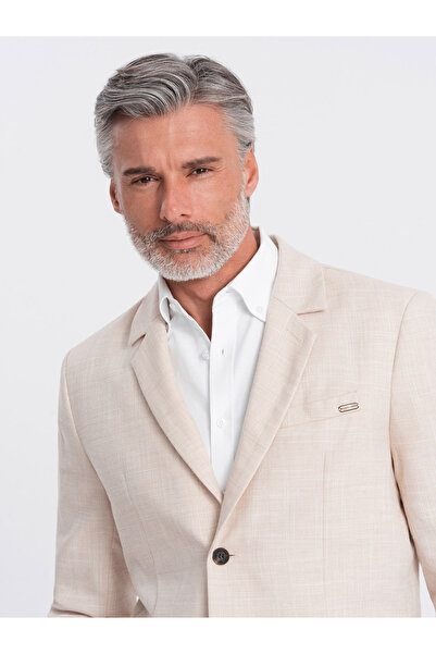 OMBRE Men's REGULAR cut blazer with linen - cream V1 OM-BLZB-0128 XXL