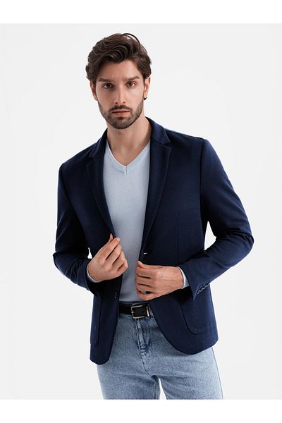 OMBRE Herrenjacke mit aufgesetzten Taschen - marineblau V1 OM-BLZB-0127 XL