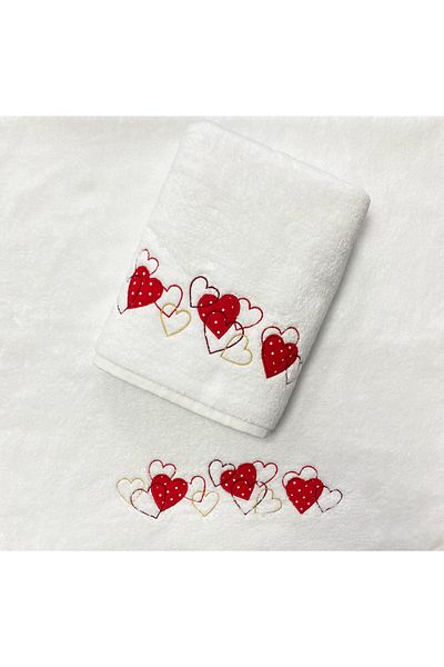 Lucy and Home Σετ πετσετών 100% βαμβακερό Microcotton Καρδιά Κεντημένο 2 τεμαχίων 60x110cm
