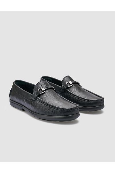 Cabani 100% Genuine Leather Black Buckle Detailed Men's Loafer