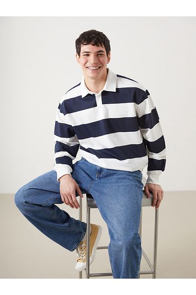 LC Waikiki Polo Neck Long Sleeve Striped Men's Sweatshirt