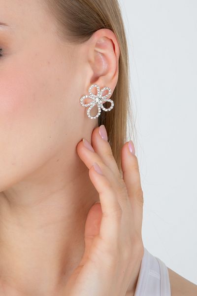 Furtek Aksesuar Women's Tiny Daisy Flower Model Zircon Stone Earrings Trend Elegant Daily Bijouterie