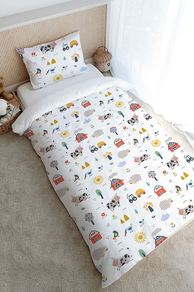 Tuğba Kuğu Single Duvet Cover Set (160X220) - Iconic Series - Farm Animals