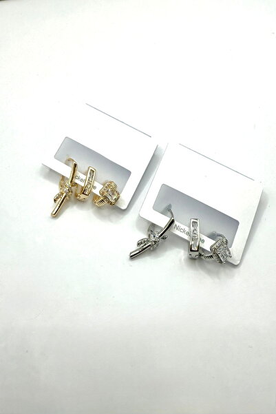 DEMOKAN Kadın Küpe İthal Özel Seri 3'lü Zirkon Taş Düğüm Halka Baget Taş Kararmaz Küpe