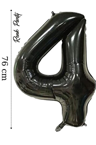 renk party Foil Balloon 4 Number Helium Balloon 76 cm Black Color - 4 Years O...