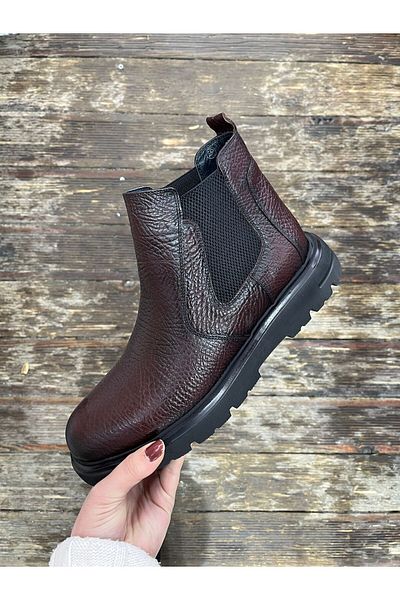 Afilli Men's Bitter Brown Genuine Leather Thick Comfort Platfo Sole Lightweight Casual Chelsea Classic Winter Boots