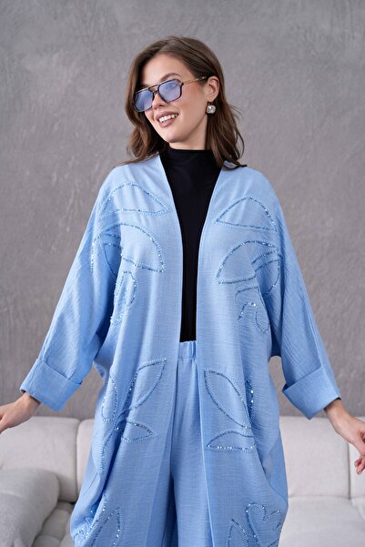 Miss Allos Жіночий комплект з кімоно та штанів з вишивкою паєтками на грудях