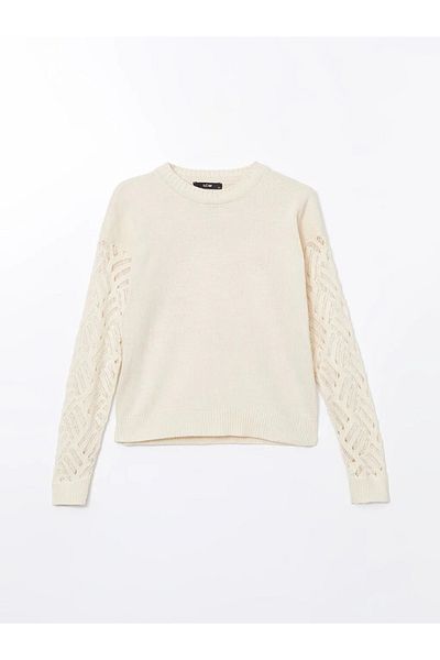 LC Waikiki Lcwaikiki Classic Ecru Crew Neck Self Patterned Women's Knitwear Sweater