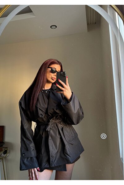 Butik SİYAH DÜĞME DETAYLI TRENÇKOT