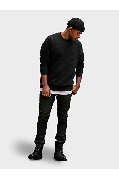 OMBRE Pánská mikina RELAXED FIT s vyraženými písmeny - černá V1 OM-SSNZ-0164 L