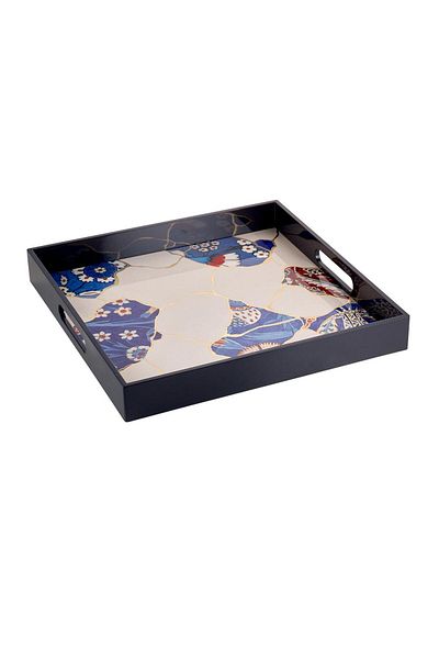 Paşabahçe Cobalt Kintsugi Tray - 35X35 cm