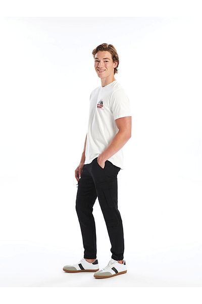 LC Waikiki Ανδρικό παντελόνι Cargo Xside Black Slim Fit Gabardine