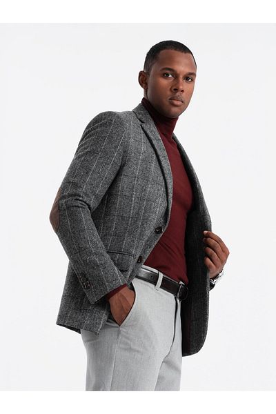 OMBRE Eleganter Herren Karo Blazer mit Wollmischung - grau V1 OM-BLZB-0137 XL