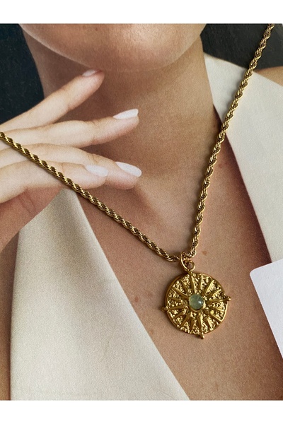 Pinery Jewels Water Green Stones Polar Star Gold Stainless Steel Women's Necklace – Modern and Stylish Design
