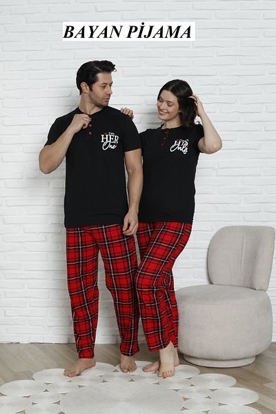 MODAREYA Short Sleeve Plaid Pajamas with Paired Placket for Valentines, Couples and Dowry
