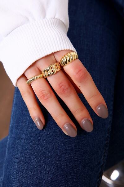 AURRARİ Gold 3'lü Ayarlanabilir Vintage Yüzük Seti