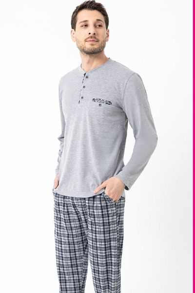 Erdem Men's Pajama Set with Plaid Pattern - Dfn1009