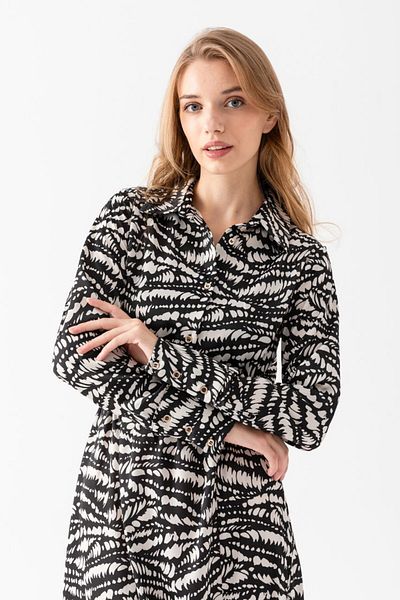 ribana Women's Shirt Neck Long Sleeve Satin Slit Print Midi Dress