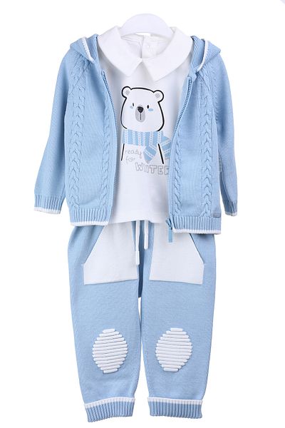 MİMBOKİDS 3-Piece Winter Set for Baby Boy - Cardigan, Trousers and T-Shirt