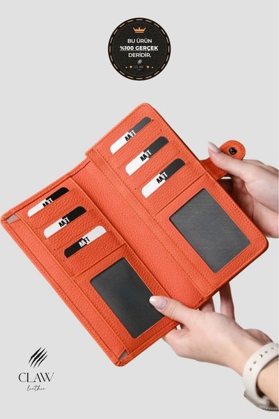 claw leather محفظة للجنسين من الجلد الطبيعي مع حجرة للهاتف