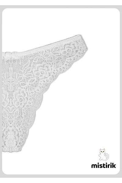 MİSTİRİK Tasali Model High Waist Full Lace Brazilian Panties Thong Soft Fabric White Color