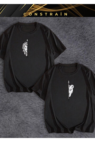 CONSTRAİN Tricou Lion's Mate Lioness Negru Cuplu Îndrăgostiți Combinație