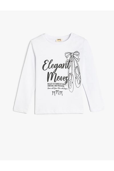 Koton New Season Crew Neck Long Sleeve Cotton T-Shirt with Print Detail