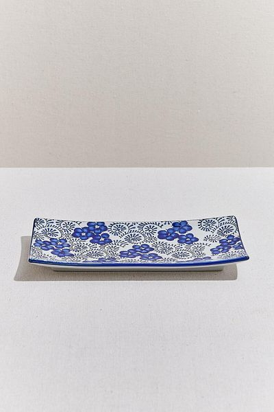 Paşabahçe Anemone Porcelain - Rectangular Blue Serving Plate L