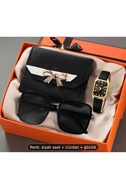 MASLAN Şık Kadınlar Için Hediye Seti Cüzdan,saat Vegüneş Gözlüğü Şık Set