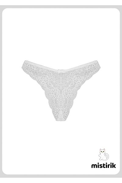 MİSTİRİK Tasali Model High Waist Full Lace Brazilian Panties Thong Soft Fabric White Color